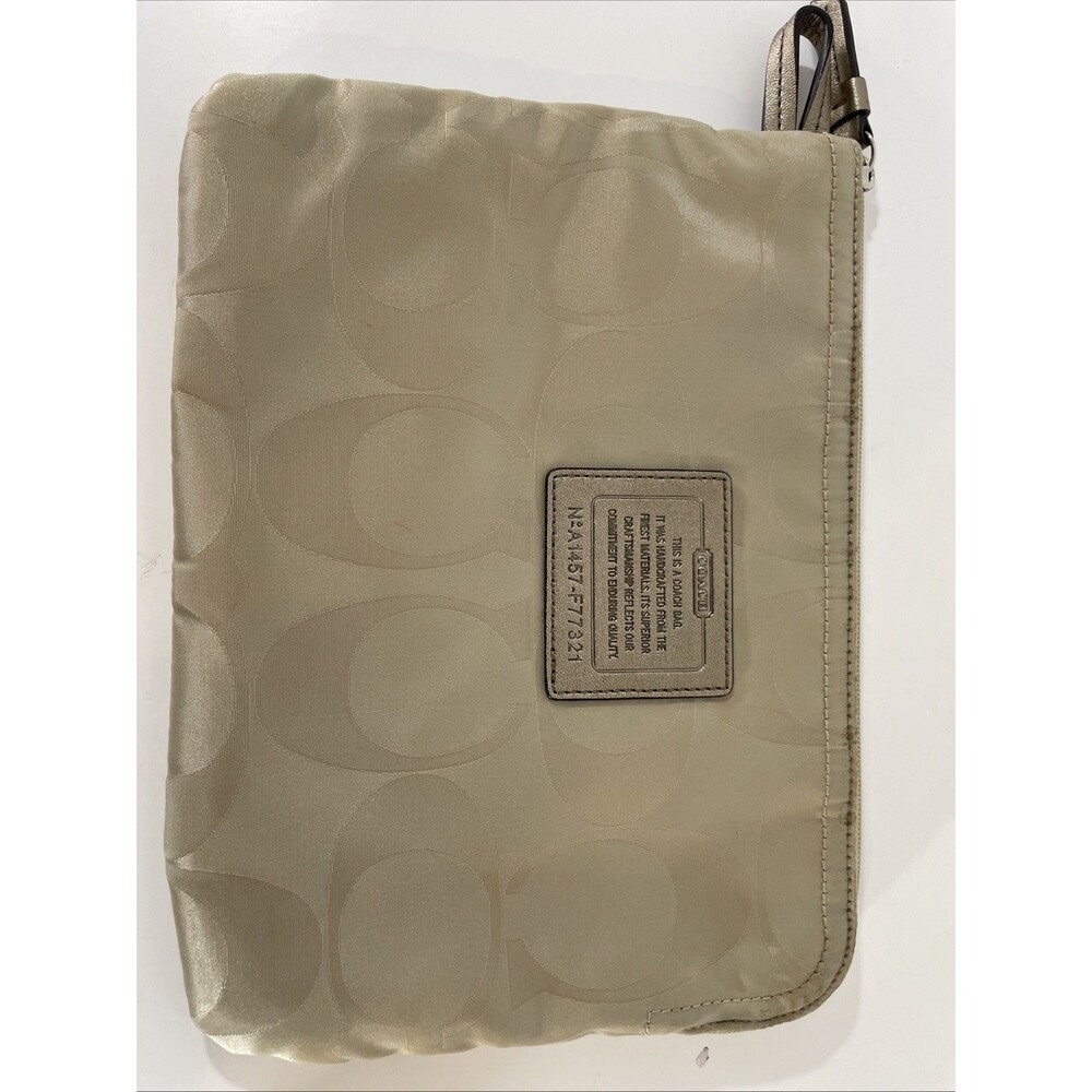 Coach Beige Signature Makeup Bag Cosmetic Pouch Zipper Fabric #A1457-F77321